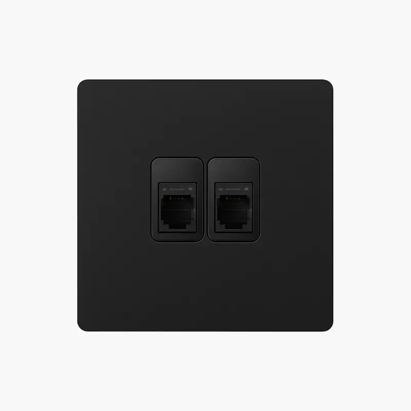 Achetez Aujourd'hui Double rj45 socket in matte black and gold steel with rounded edges
