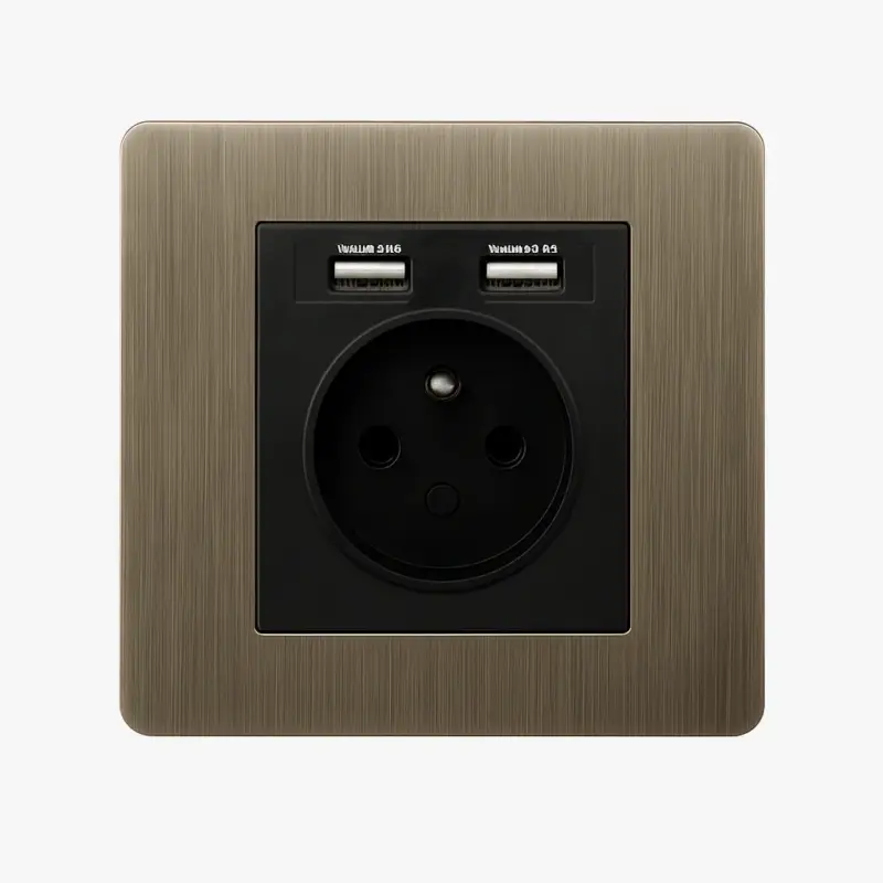 Brushed aged grey steel electrical outlet with double usb type c, r... Satisfait Ou Remboursé