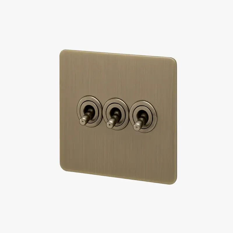 Double 3-way switch in brushed aged grey steel with rounded edges Dernier Modèle