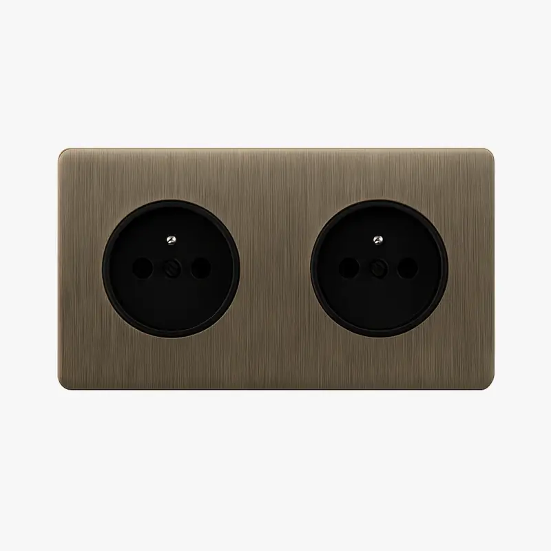 Double electrical socket in brushed aged grey steel with rounded edges Promotion
