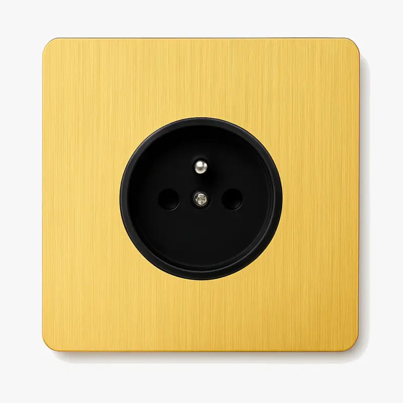 Brushed gold steel electrical socket with rounded edges Certifié