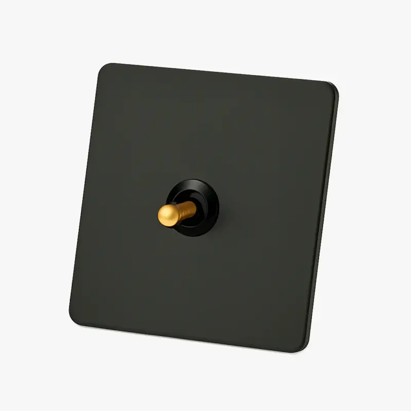 Single 1-gang switch in matte black and gold with rounded edges Remise