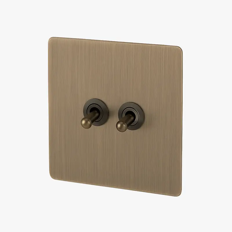 Solde Double 2-way intermediate switch in brushed grey steel with rounded…