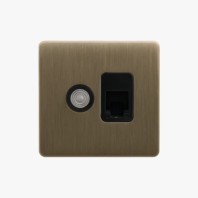 Tv and rj45 socket in brushed grey steel with rounded edges Offre Limitée