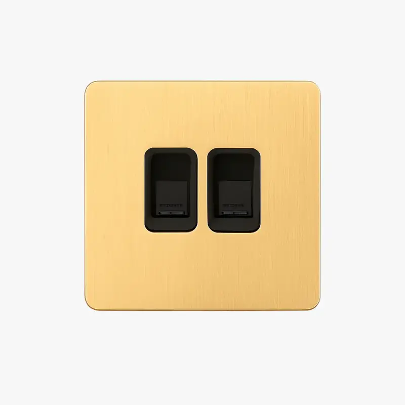 Promotion Brushed gold steel double rj45 socket with rounded edges