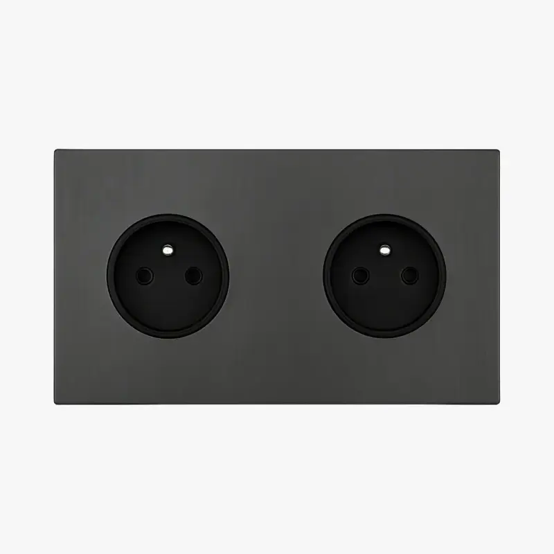 Meilleur Prix Double electrical socket in brushed grey steel