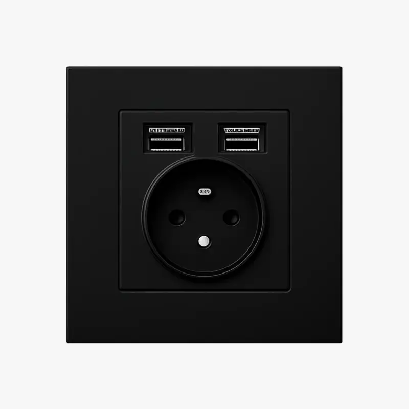 Livraison Express Black matte steel electrical socket with dual usb