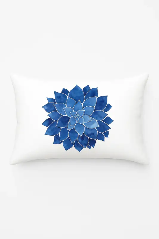 Acheter Direct Rectangular pillowcase with blue flowers and leaves