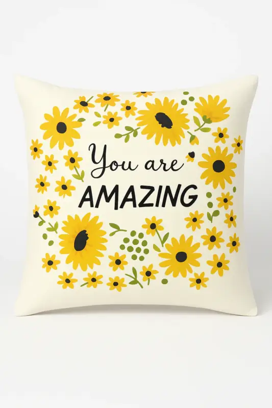 Yellow square cushion cover with creative sunflower design 45×45 cm Offre Spéciale