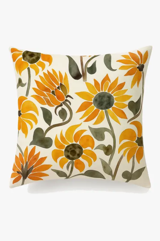 Expédié Aujourd'hui Yellow square cushion cover with creative sunflower design 45 cm