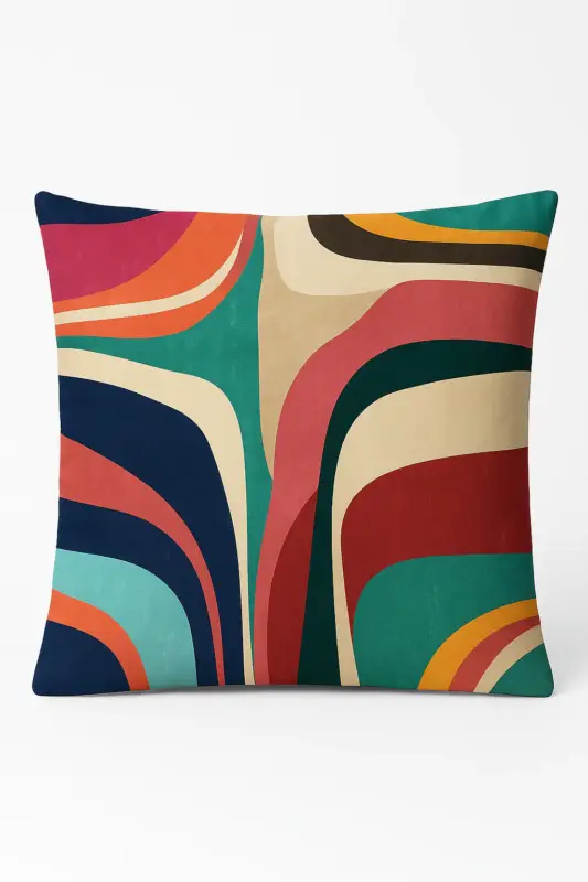 Nouvel Arrivage Geometric cushion cover with colourful floral pattern and peach ski...