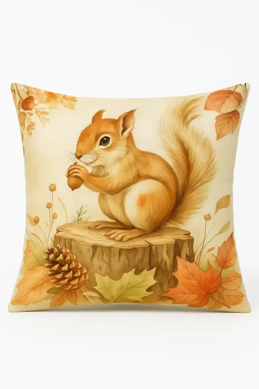 Decorative cushion cover squirrel pumpkin autumn Solde