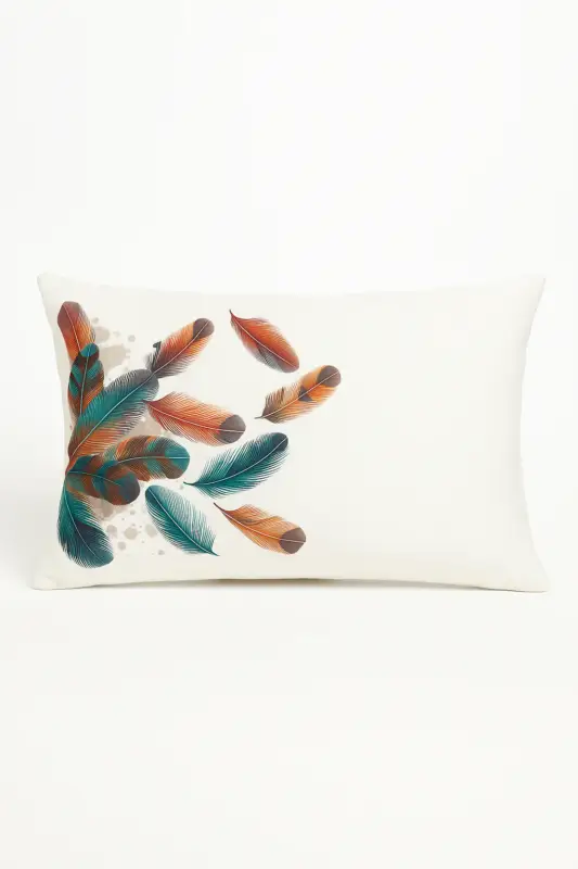 Coussin décoratif rectangulaire motif plumes 30 x 50 cm Promotion Saisonnière