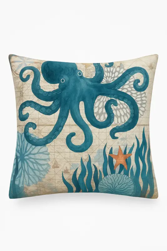 Decorative cushion cover with sea turtle design for sofa Expédition Rapide