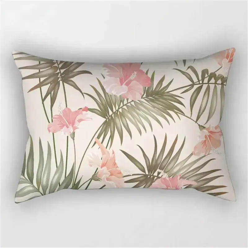 Achat Immédiat Decorative cushion cover green tropical leaf pattern 30 x 50 cm