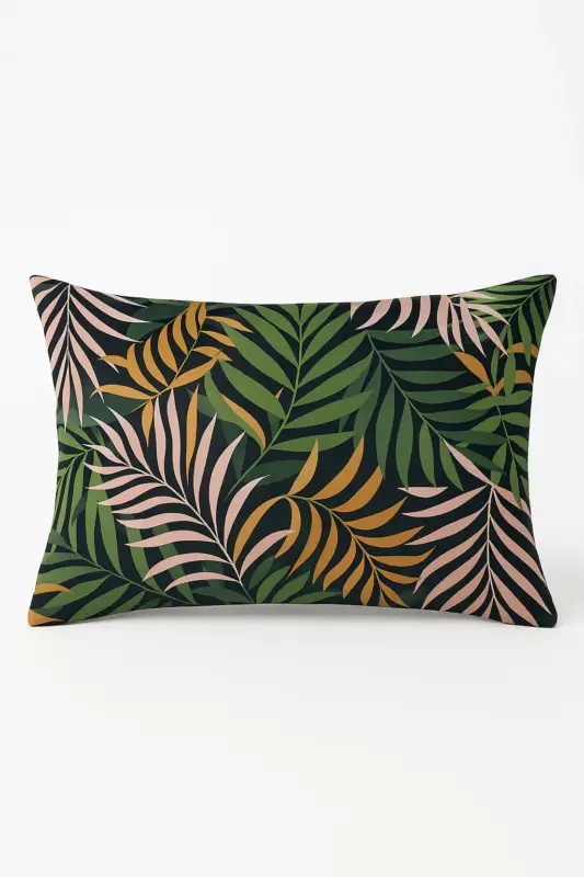 Decorative cushion cover with green tropical leaf pattern 30x50 cm Dernière Chance