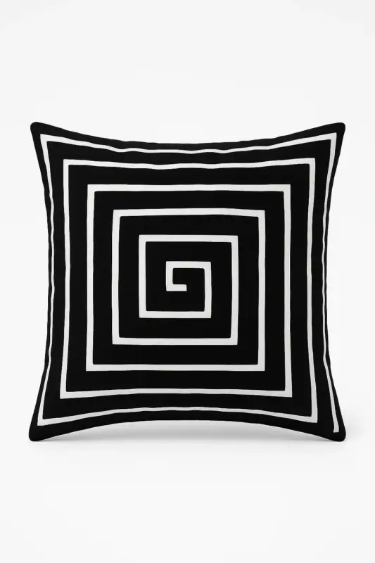 Black and white wavy geometric cushion cover Certifié