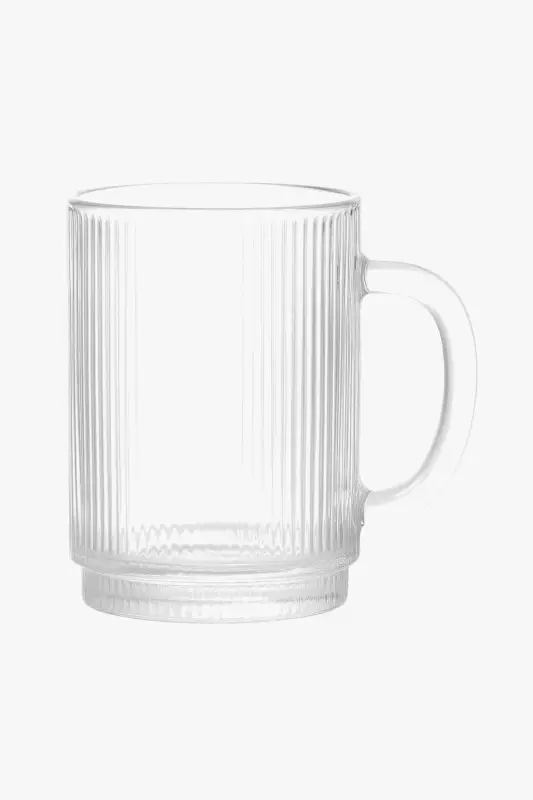 Meilleur Prix Nordic striped glass mug with lid and handle