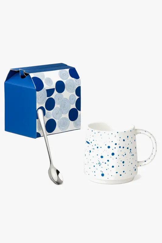 500 ml ceramic mug with spoon, ink pattern Prix Choc