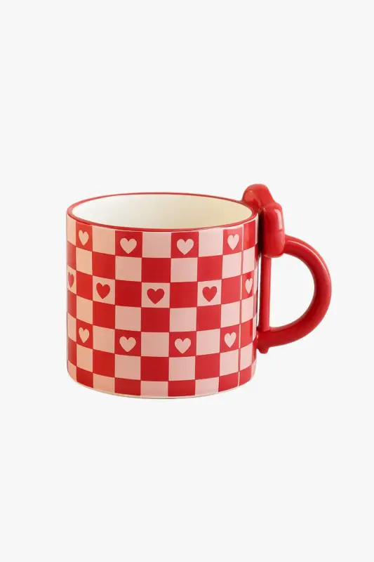Vente Flash Ceramic mug with bow handle and heart chequerboard design