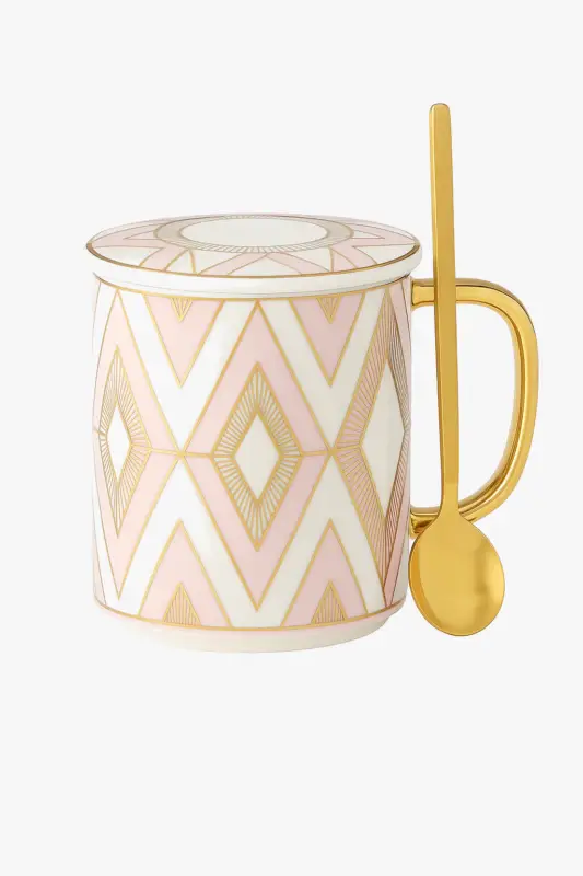 British style porcelain mug with lid and spoon for office Seulement Aujourd'hui