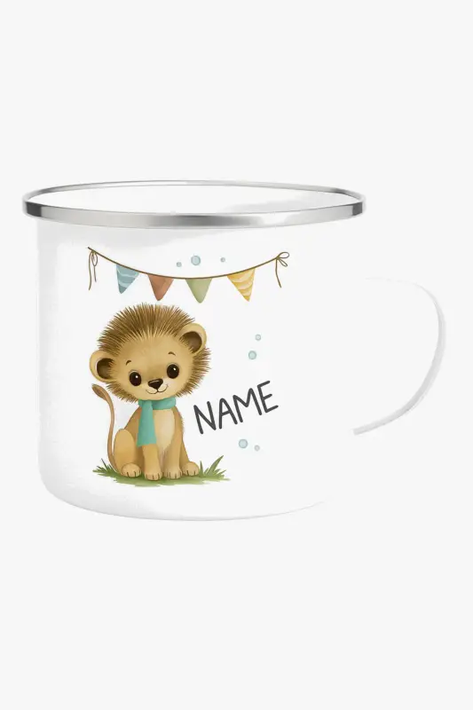 Personalised enamel children’s mug with cartoon animal and handle Haute Qualité