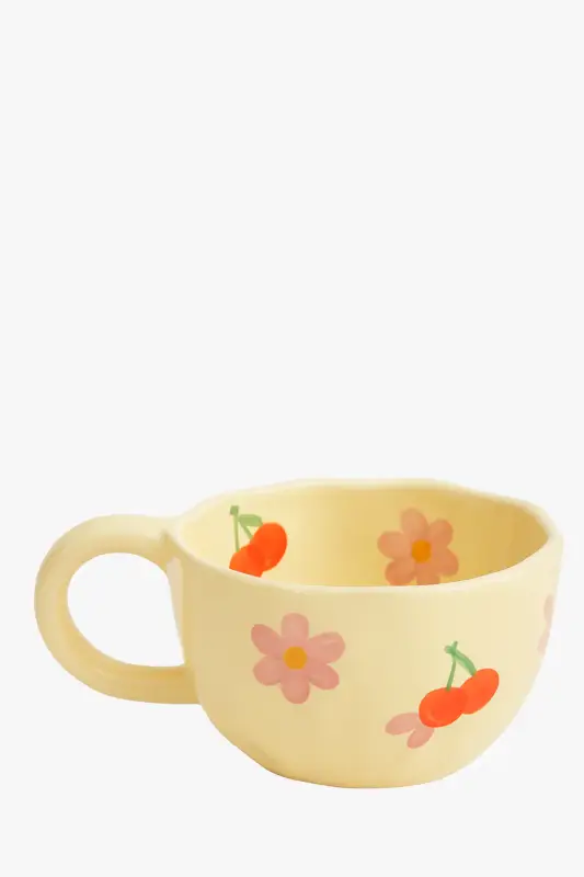 Top Vente Handmade ceramic mug with irregular shape and floral patterns