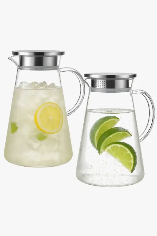 Glass carafe with cups and large handle, high capacity Produit De Marque