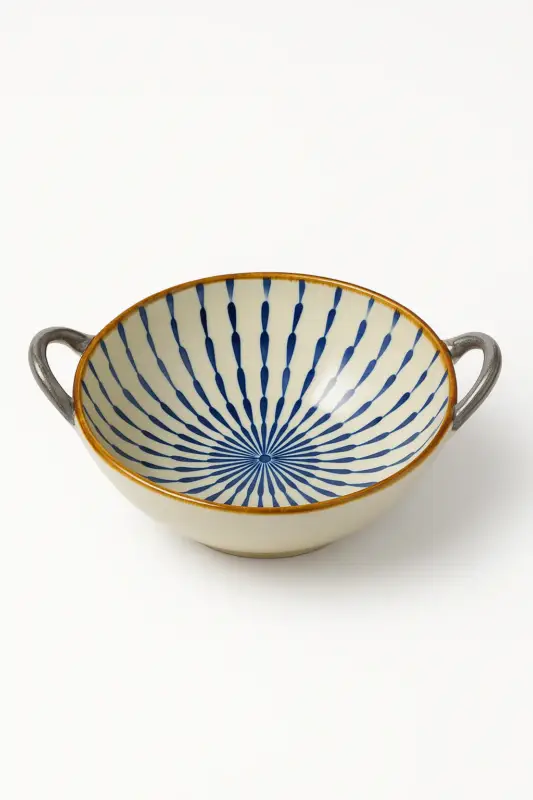 Affaire À Saisir Ceramic noodle bowl with handle and floral pattern 19 cm