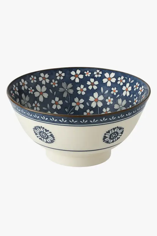 Dernière Chance Japanese ceramic ramen bowl with floral pattern, large 1.2l capacity
