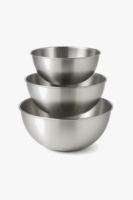 Set of three stainless steel bowls for kitchen use Produit De Marque