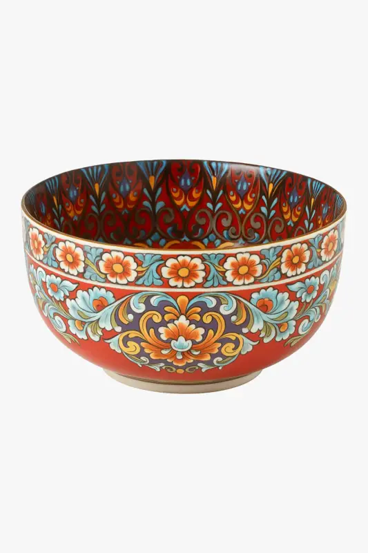 Vintage hand-painted ceramic bowl with ethnic motif, multi-purpose Soldes