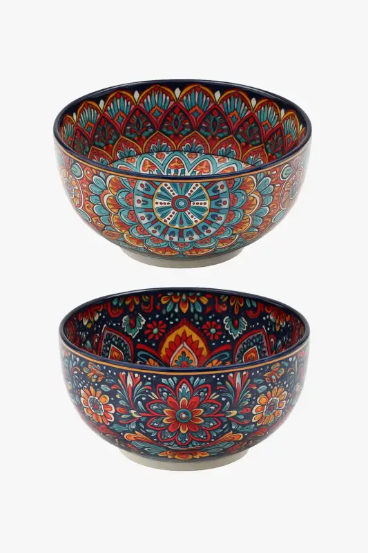 Vintage hand-painted ceramic bowl with ethnic motifs, versatile use Authentique