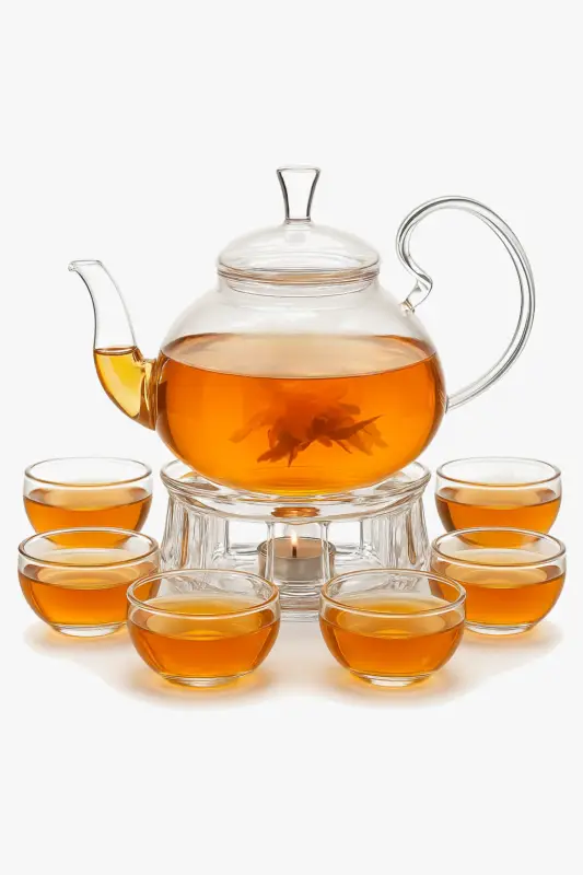 Vente Flash Double wall glass tea set with infuser and warmer