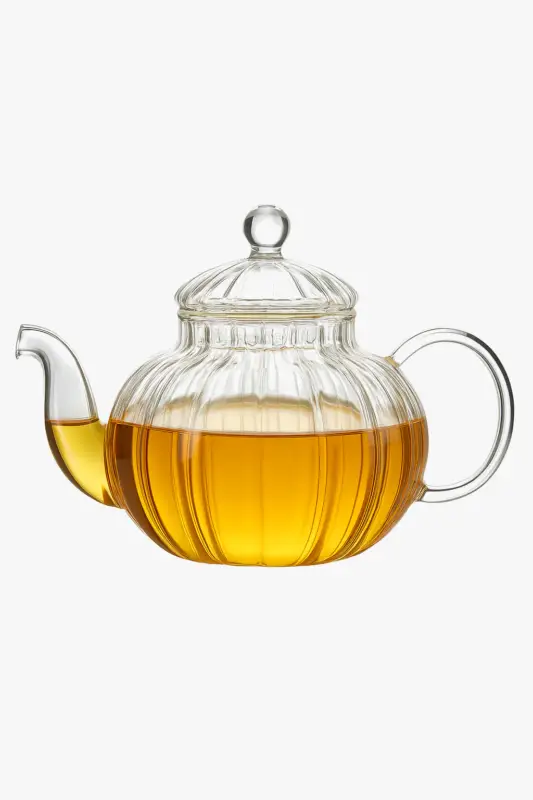 Expédié Aujourd'hui Théière citrouille fleurie rayée verre avec infuseur