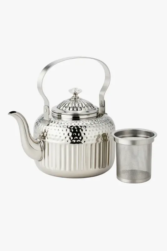Populaire Stainless steel teapot hammered pattern with built-in strainer 1.8l