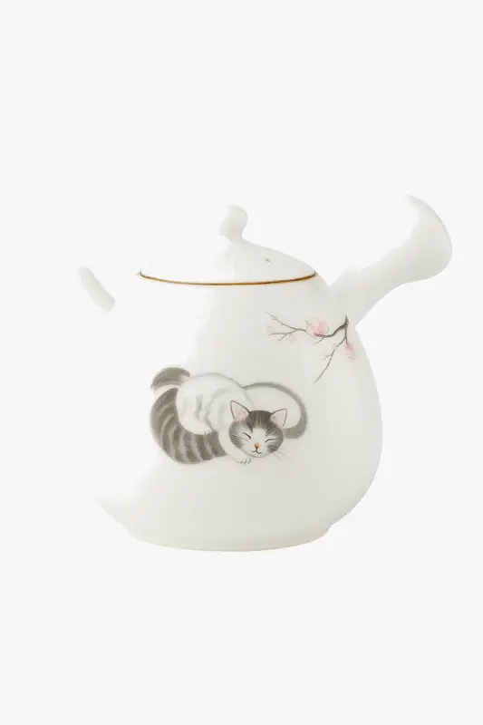 Retour Gratuit Ceramic kiln teapot with cat pattern and side handle filter