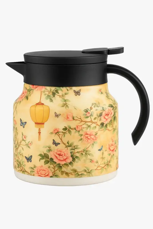 Produit De Marque Vintage insulated tea pot with floral design and stainless steel in...
