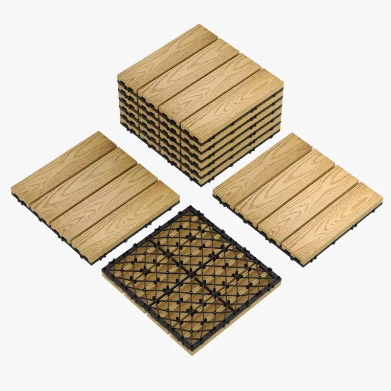 Dernière Chance Clip-together composite decking tiles 30x30 grooved wood finish