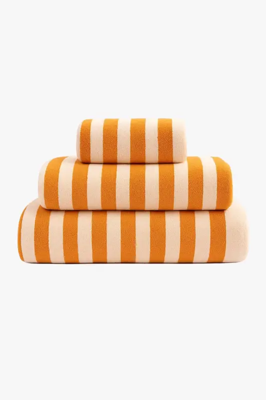 Vente Directe Set of 3 soft striped bath towels, highly absorbent