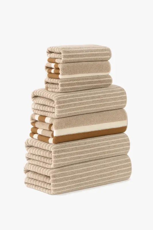 Striped coral fleece bath towel set Prix Promo