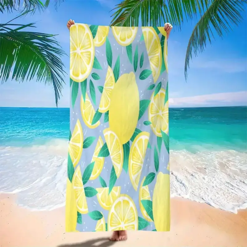Quick-dry microfibre beach towel with lemon print Soldes