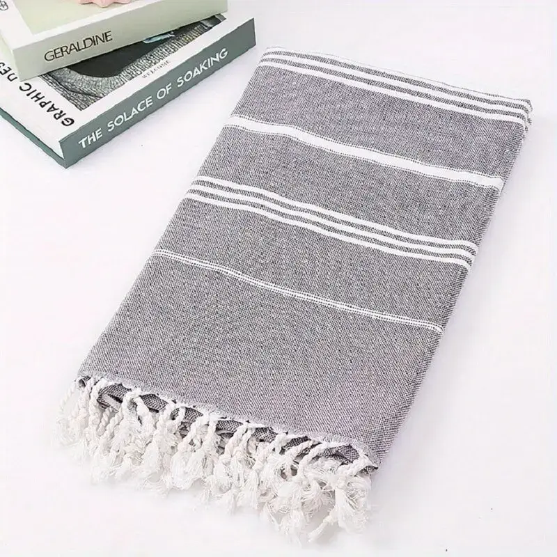 Seulement Aujourd'hui Turkish striped beach towel with tassels quick dry
