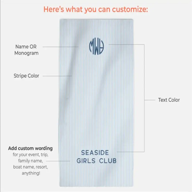 Personalised preppy striped monogram beach towel Top Vente