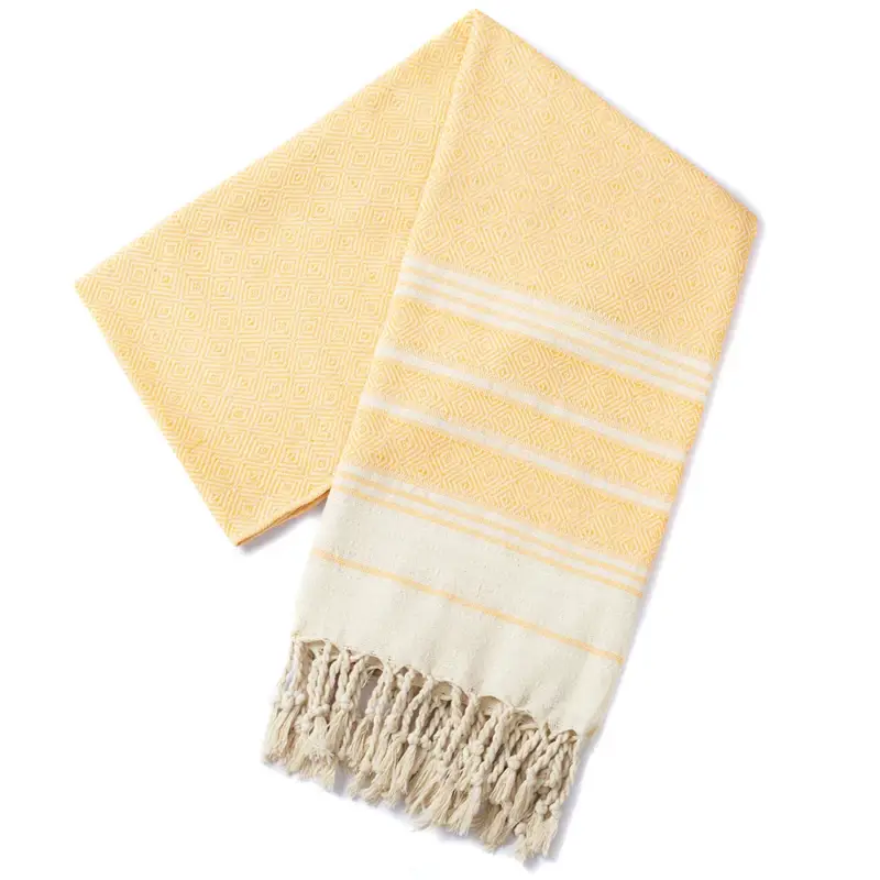 Cotton beach towel with jacquard diamond pattern and tassels Promotion