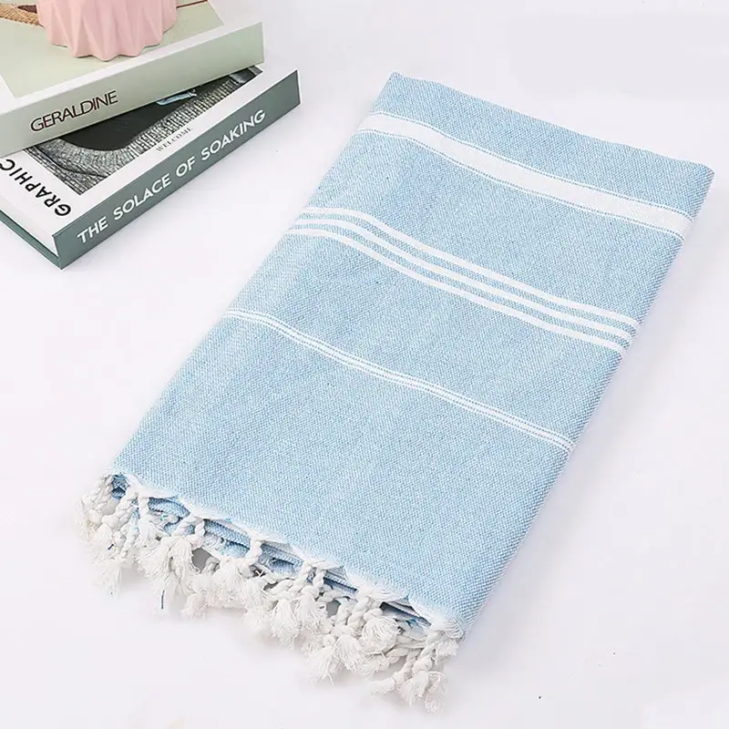 Expédition Rapide Turkish cotton striped beach towel with fringes spa