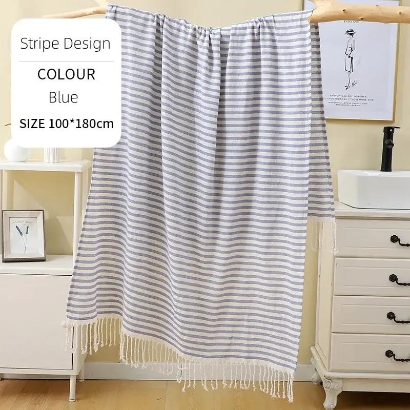 Extra large turkish beach towel with stripes and fringes Vente Flash