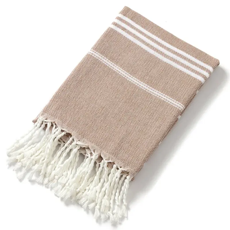 Prix Réduit Absorbent turkish beach towel with stripes and fringes, cotton