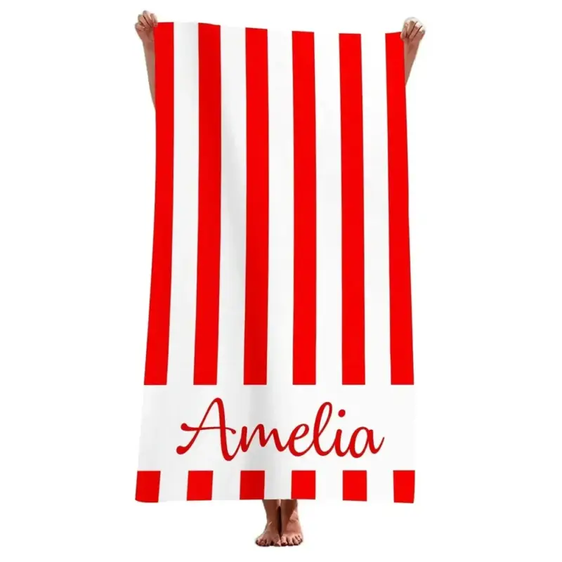 Personalised striped microfibre absorbent lightweight beach towel Expédié Aujourd'hui