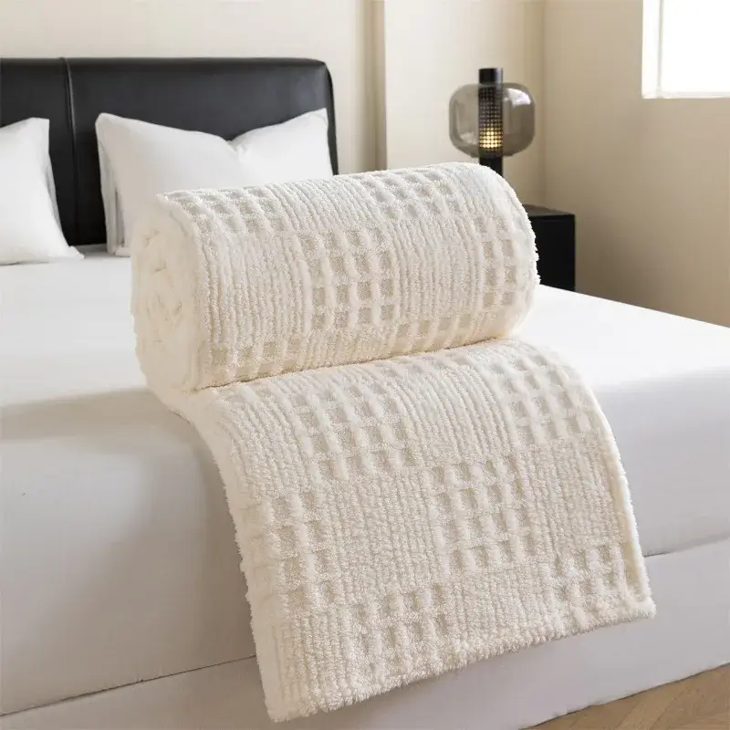 Dernier Modèle Soft waffle jacquard flannel throw for living room and bedroom